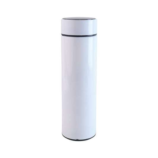 White vacuum insulated water bottle by Wukusy, 500ml, stainless steel, with a sleek design for keeping drinks hot or cold.