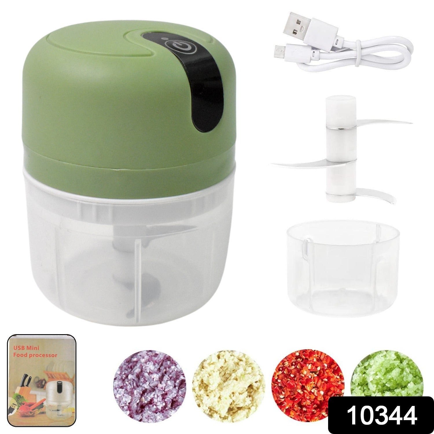 Wukusy wireless USB rechargeable mini electric garlic chopper with 3 blades and 250ml capacity, ideal for home kitchen use.