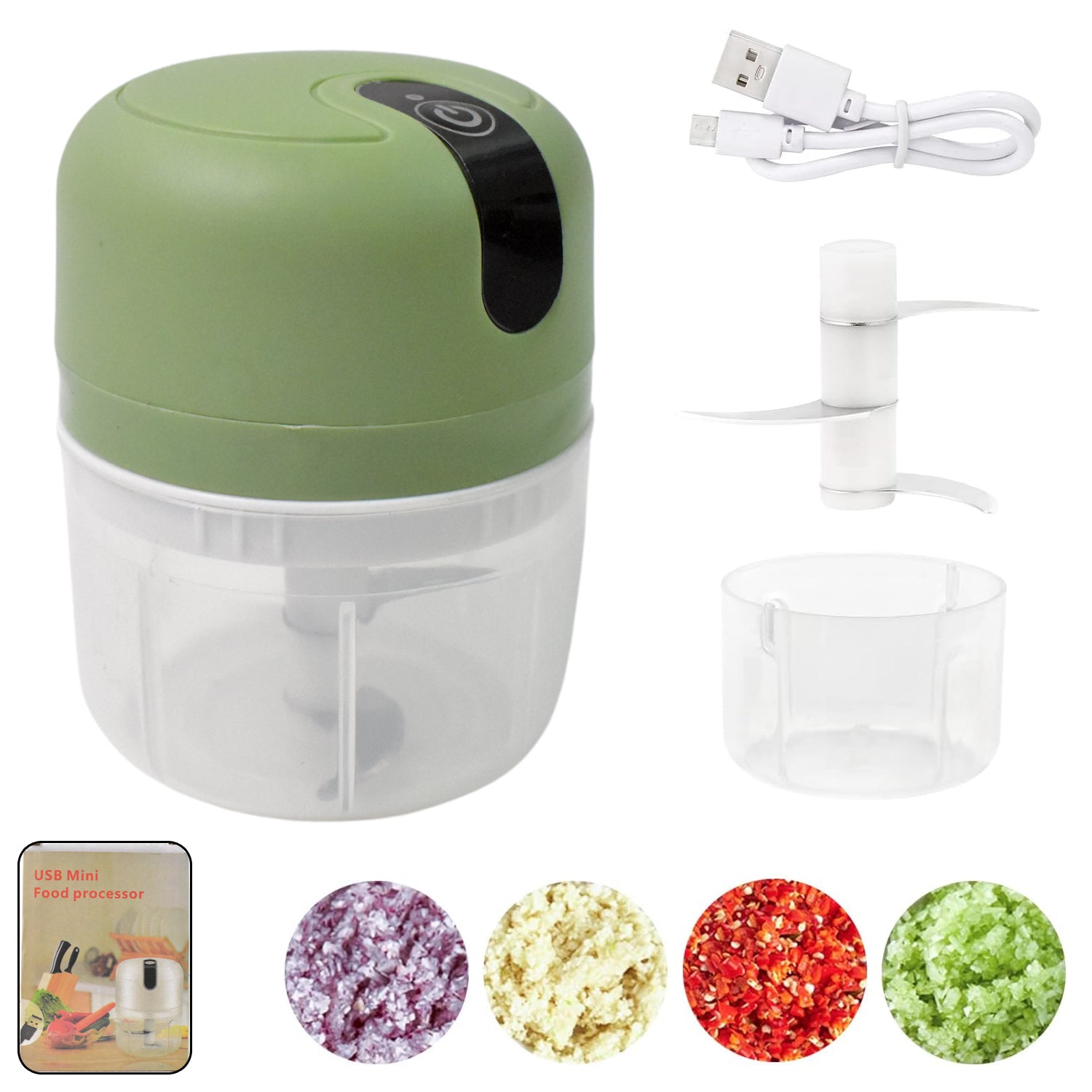 Wukusy wireless USB rechargeable mini electric garlic chopper with 3 blades, 250ml capacity, for home and kitchen use