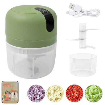 Wukusy wireless USB rechargeable mini electric garlic chopper with 3 blades, 250ml capacity, for home and kitchen use