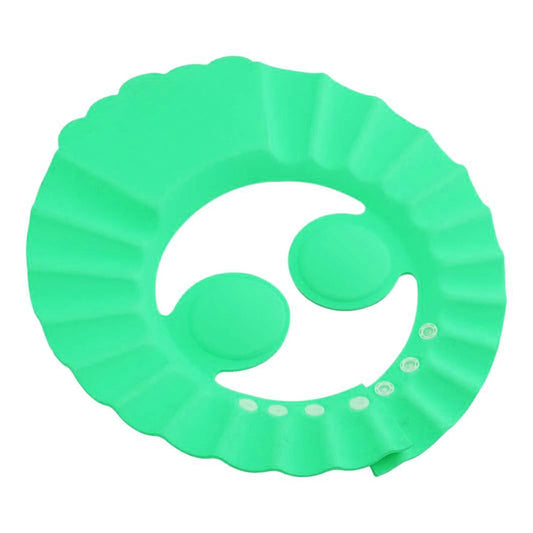 Wukusy kids adjustable safe soft bathing baby shower cap in light blue, designed to keep water out during bath time.