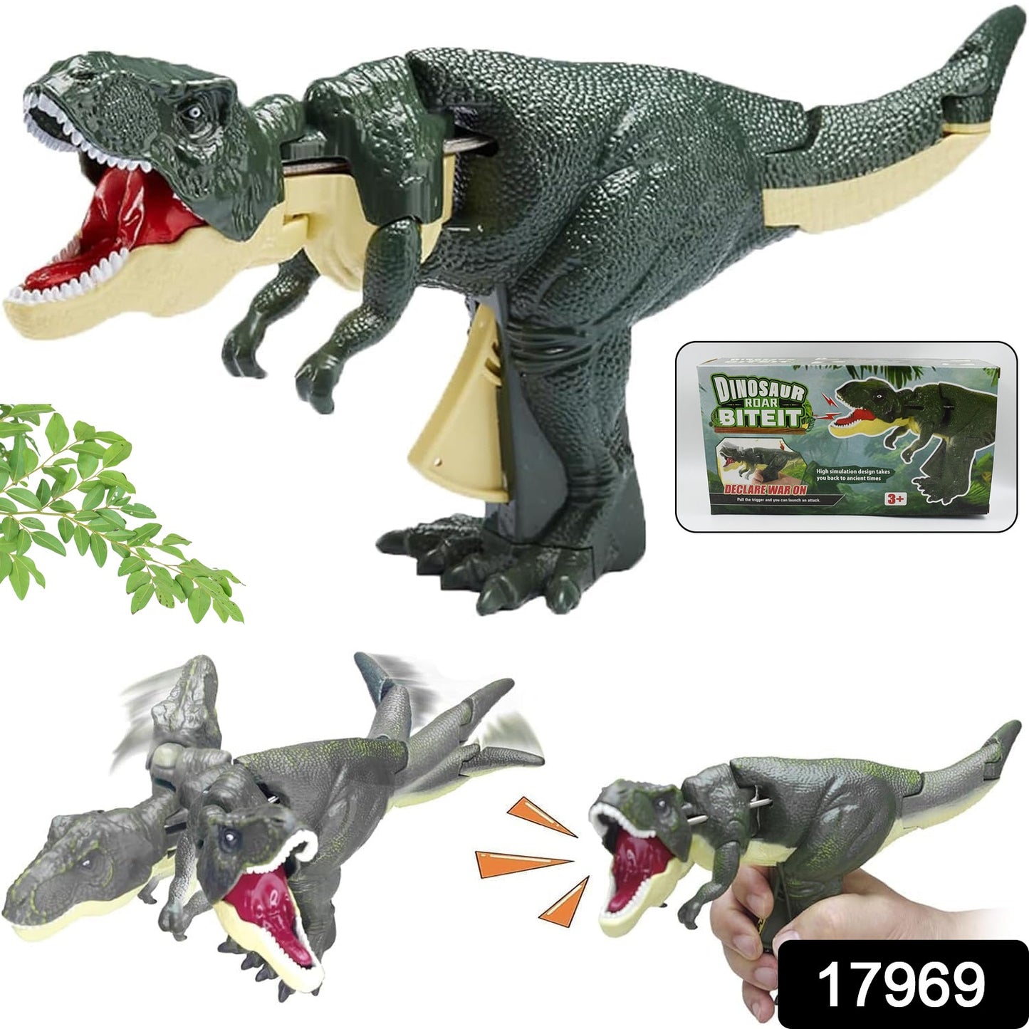 Wukusy dinosaur roaring toy for kids with sound, lighting, and vibrating head, suitable for children aged 3 and up.