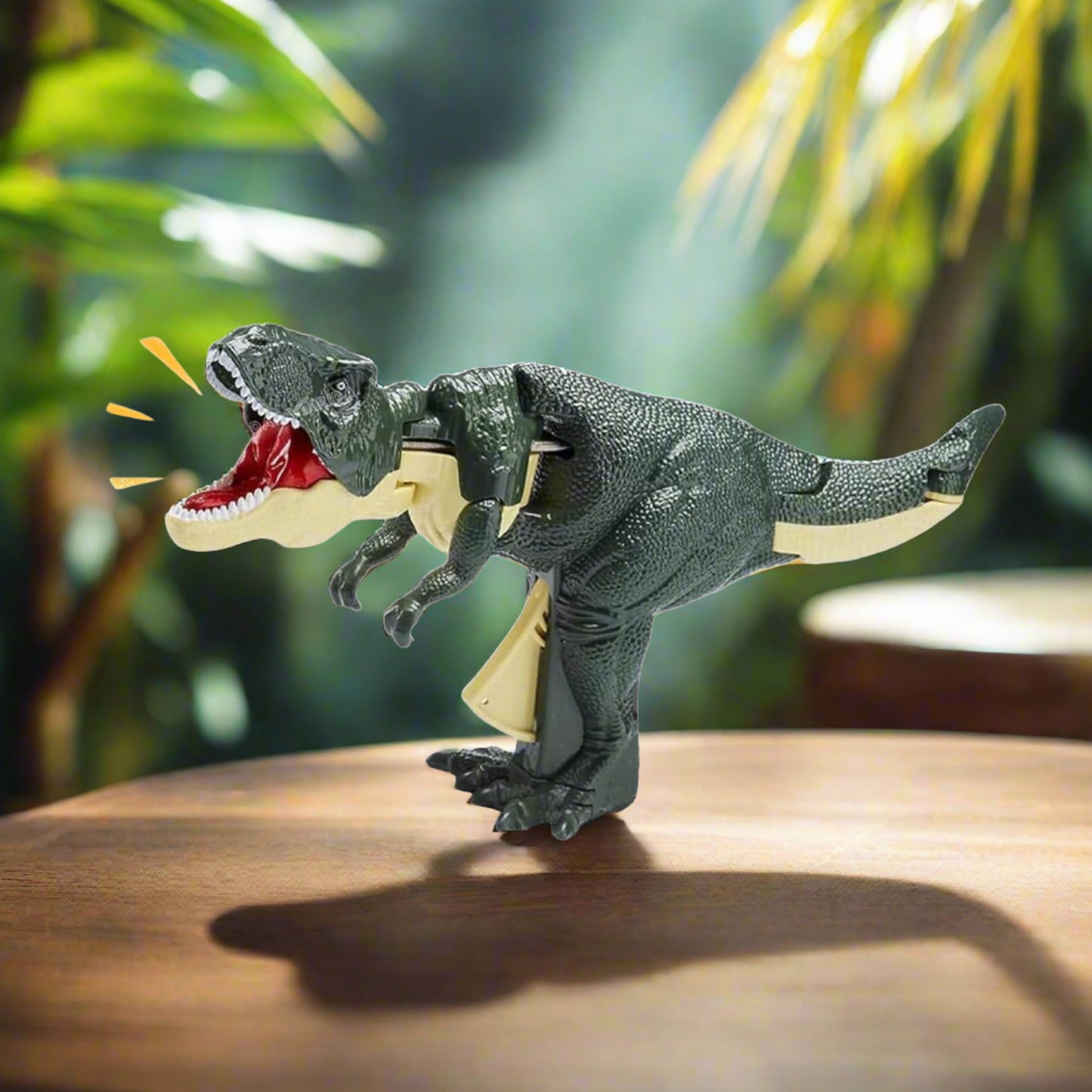 Wukusy kids dinosaur roaring toy with sound, lighting, vibrating head, and moving features for children aged 3 and up.