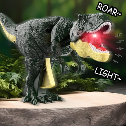 Wukusy Dinosaur Roaring Toy for kids, with sound, lighting, vibrating head, and moving features for children ages 3 and up.