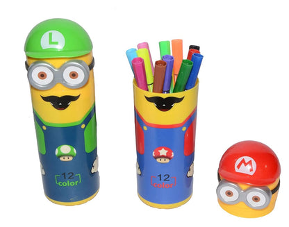 Wukusy Minions sketch pen set with 12 colorful pens in an attractive case, designed for kids' drawing and coloring activities.