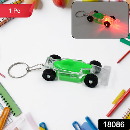 Kids' Cars Shape Keychain by Wukusy with on/off button and flashing LED light, featuring a colorful car design.