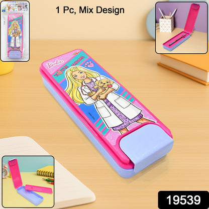 Wukusy kids' cartoon printed hard-top pencil box with mix design, perfect for storing pencils and stationery for school.