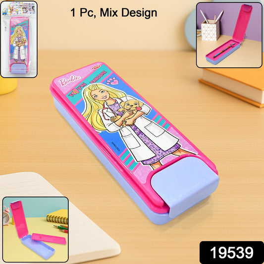 Wukusy kids' cartoon printed hard-top pencil box with mix design, perfect for storing pencils and stationery for school.