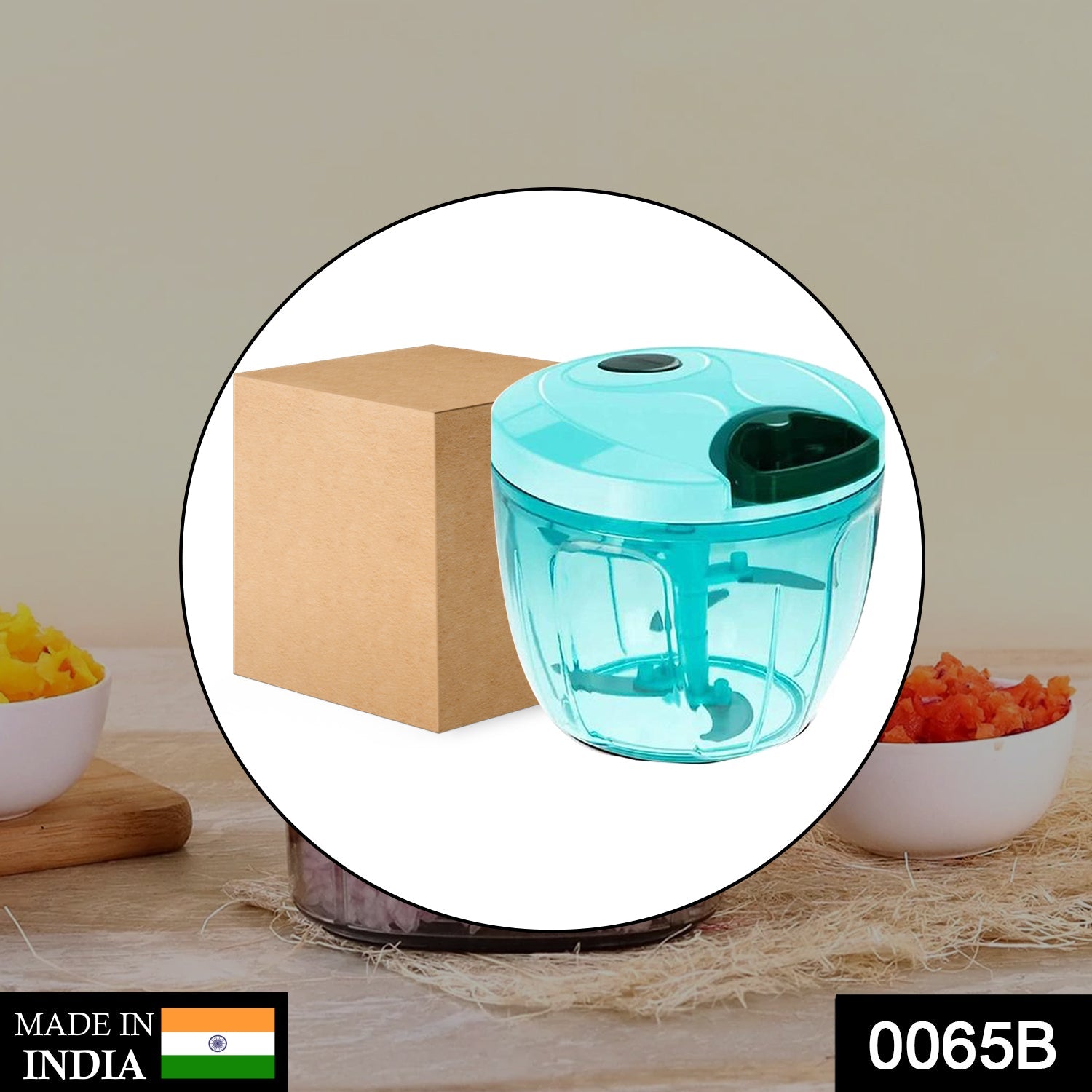 Wukusy manual stainless steel vegetable chopper with 5 blades, compact hand-held kitchen tool for slicing and chopping vegetables.