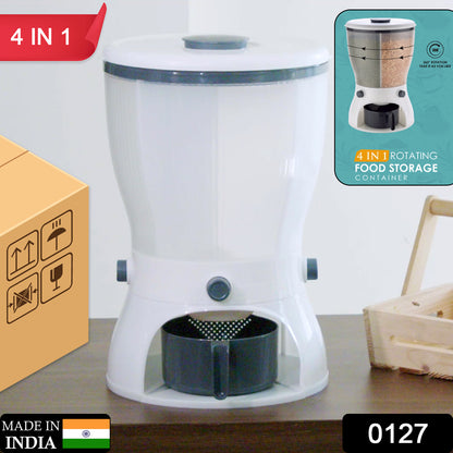 Wukusy 4-in-1 rice dispenser and grain storage container for kitchen, with multiple compartments for cereals and dry goods.