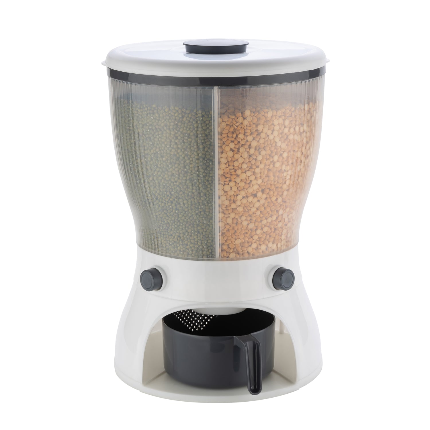Wukusy 4-in-1 rice dispenser and grain storage container with multiple compartments for household cereal and grain storage.