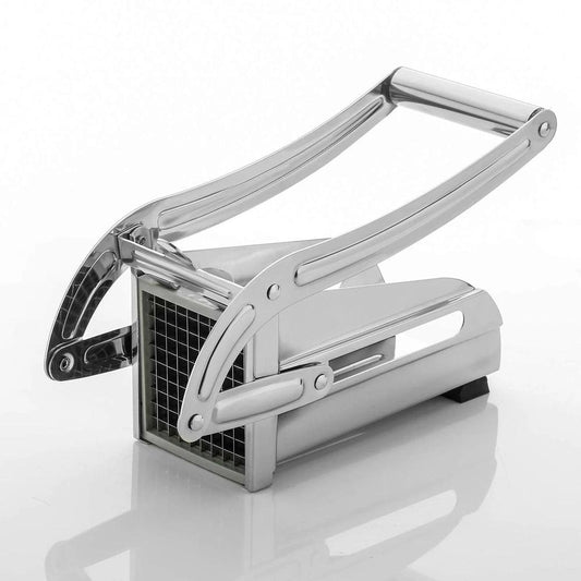 Wukusy stainless steel French fries and potato chips strip cutter machine, kitchen tool with sharp blades for slicing potatoes.