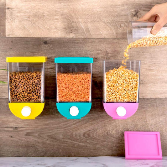 Wukusy wall-mounted food storage box for cereal, pulses, and dry foods, 1100ml capacity, in assorted colors, kitchen organization tool.