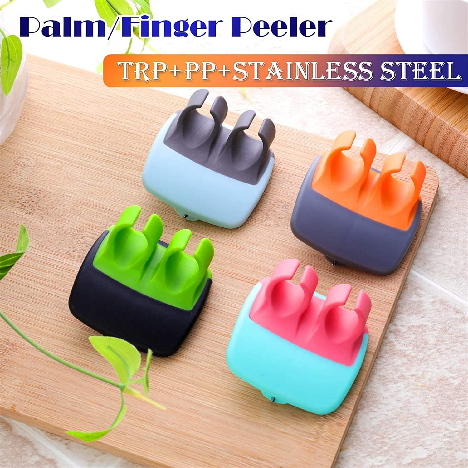 Wukusy hand palm vegetable peeler with rubber finger grip for peeling potatoes, cucumbers, and fruits in kitchen cooking.