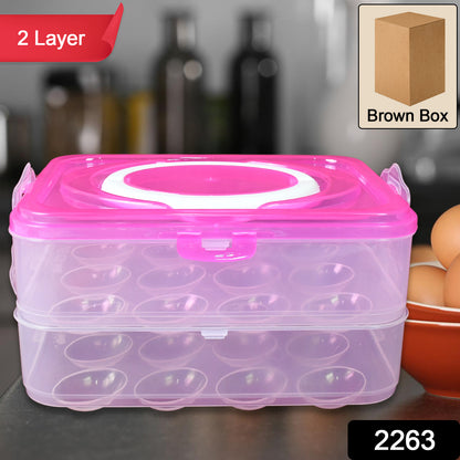 Wukusy double layer 24-grid egg storage box for kitchen egg storage container, made of durable plastic with organized compartments.