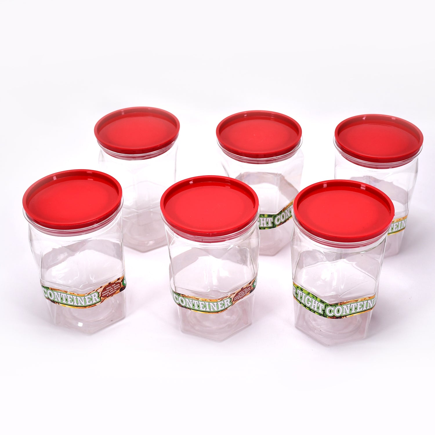 Set of six Wukusy 1100ml airtight round kitchen storage containers for rice, dal, flour, cereals, and snacks, BPA-free and stackable.
