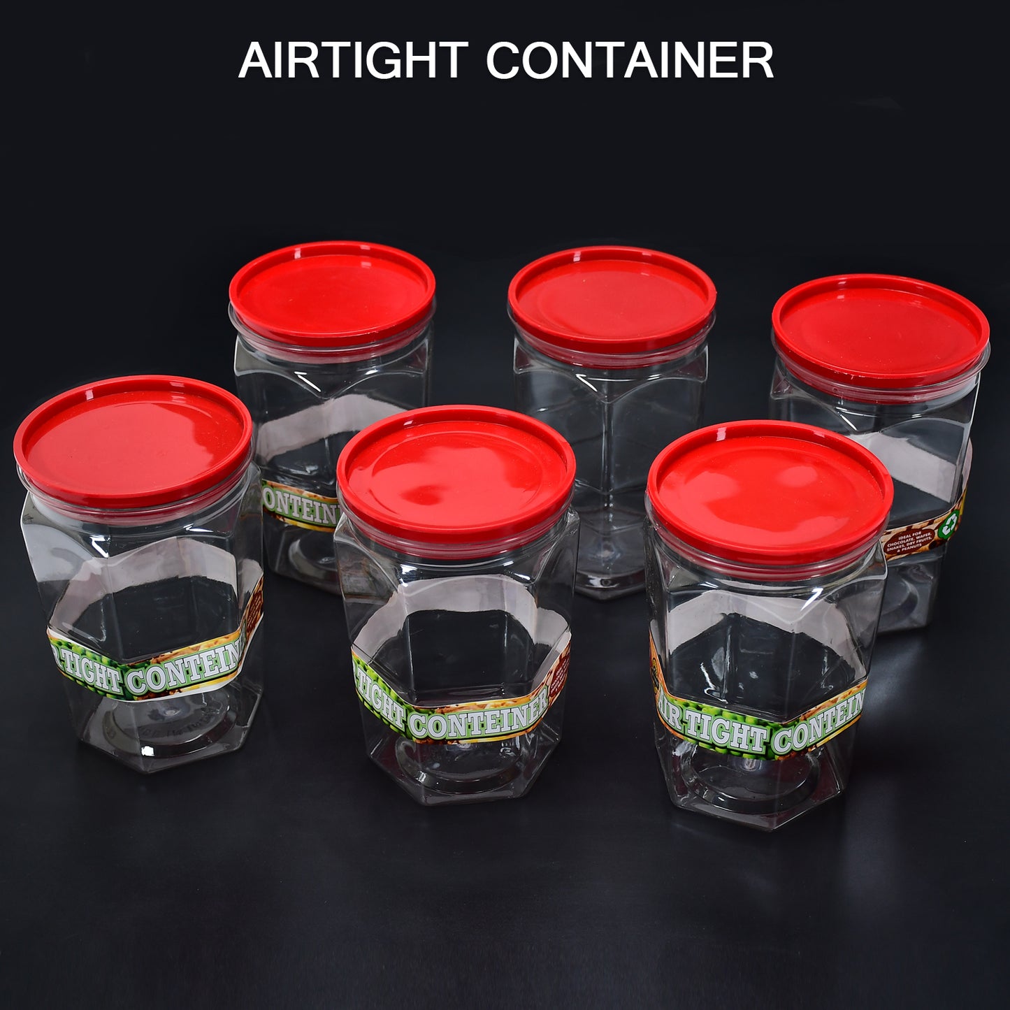 Set of six Wukusy 1100ml round airtight storage containers for rice, dal, flour, cereals, and snacks, BPA-free, stackable kitchen tools.