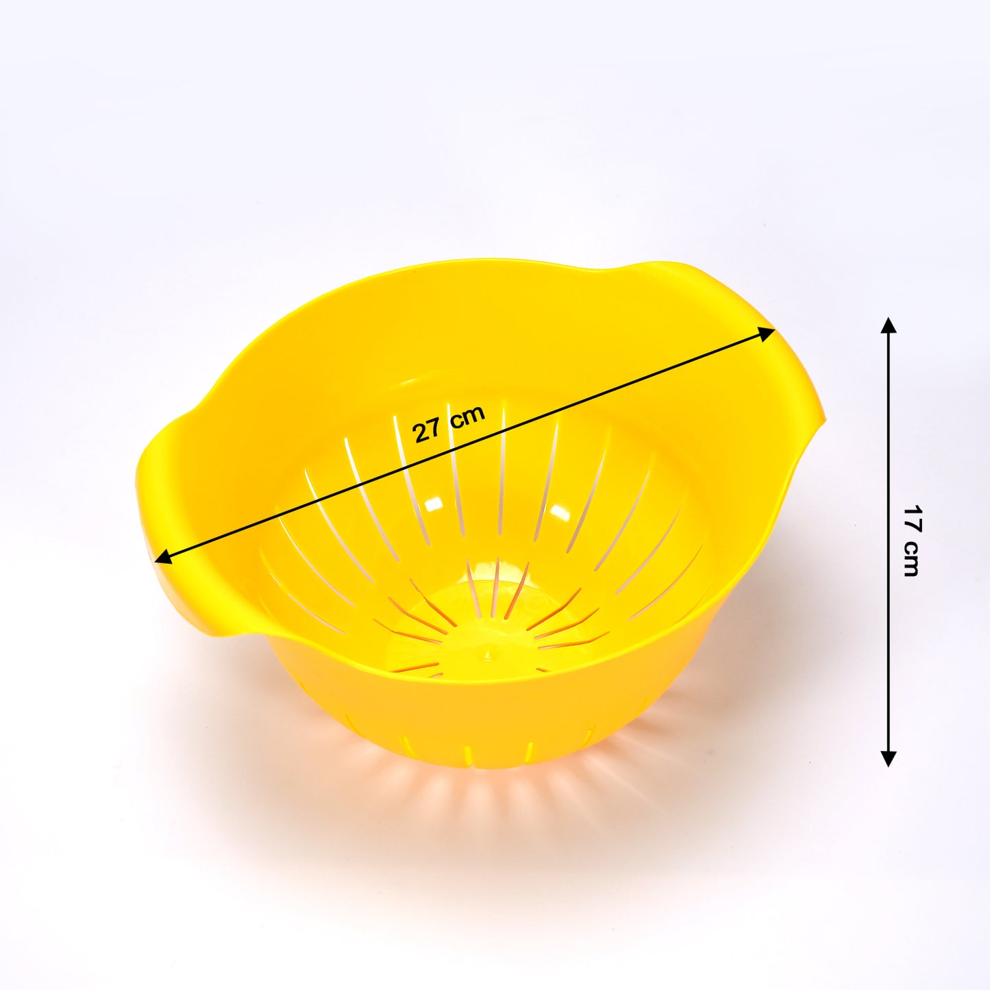 Wukusy plastic fruits and vegetable washing bowl with strainer for rinsing noodles, pasta, and produce in the kitchen.