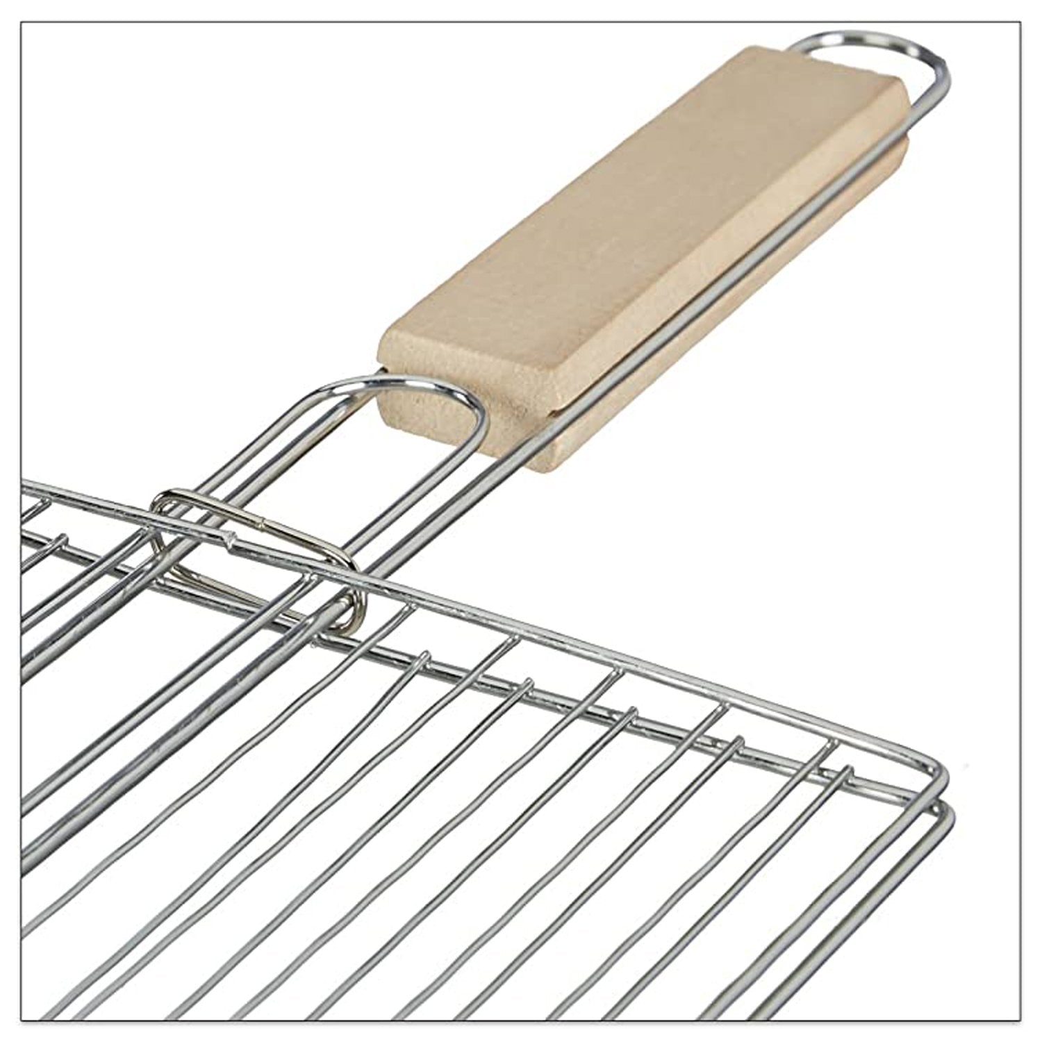 Wukusy kitchen square roaster and papad grill with wooden handle, ideal for barbecue and grilling tasks in the kitchen