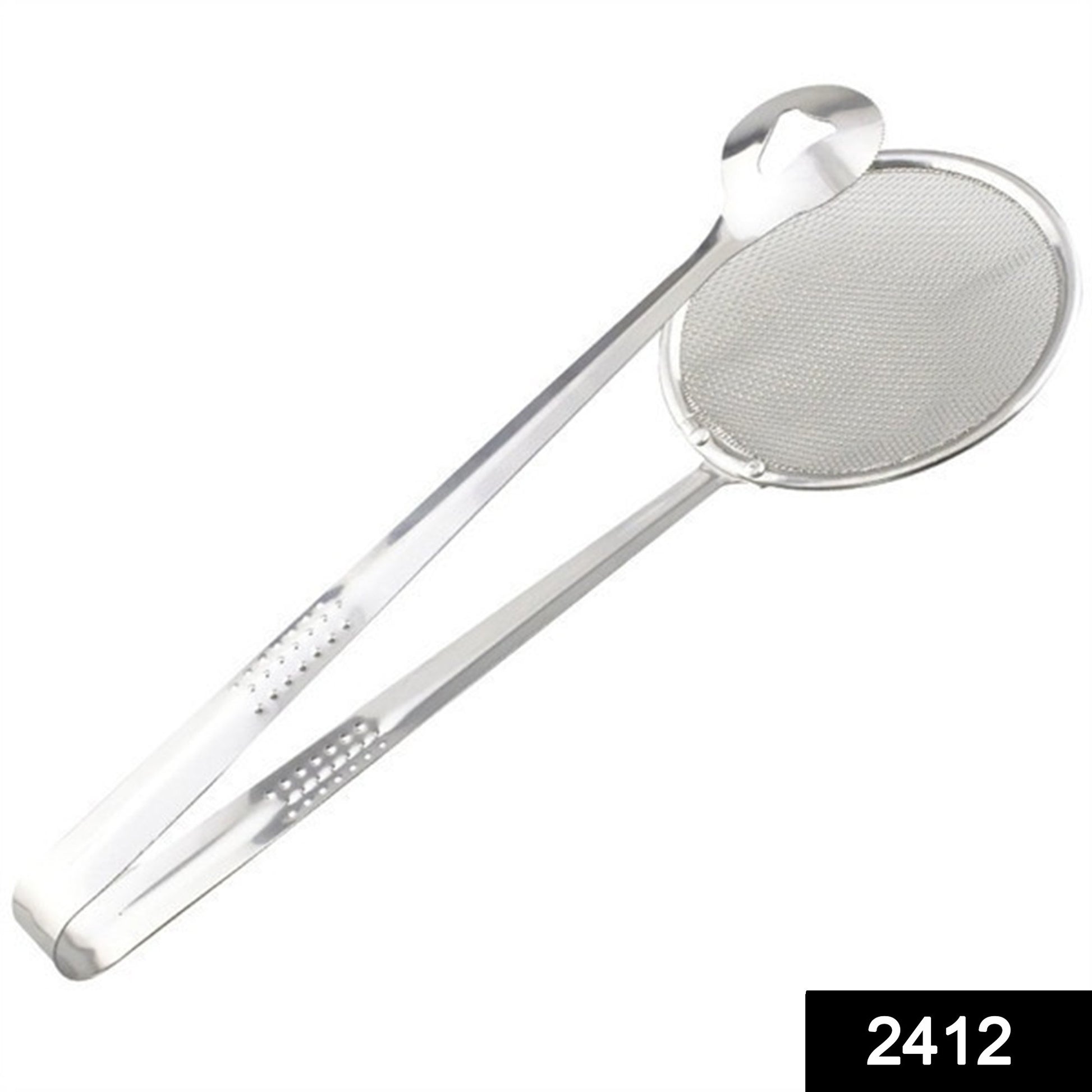 Wukusy 2-in-1 stainless steel filter spoon with clip, versatile kitchen tool for oil-frying and food filtering.