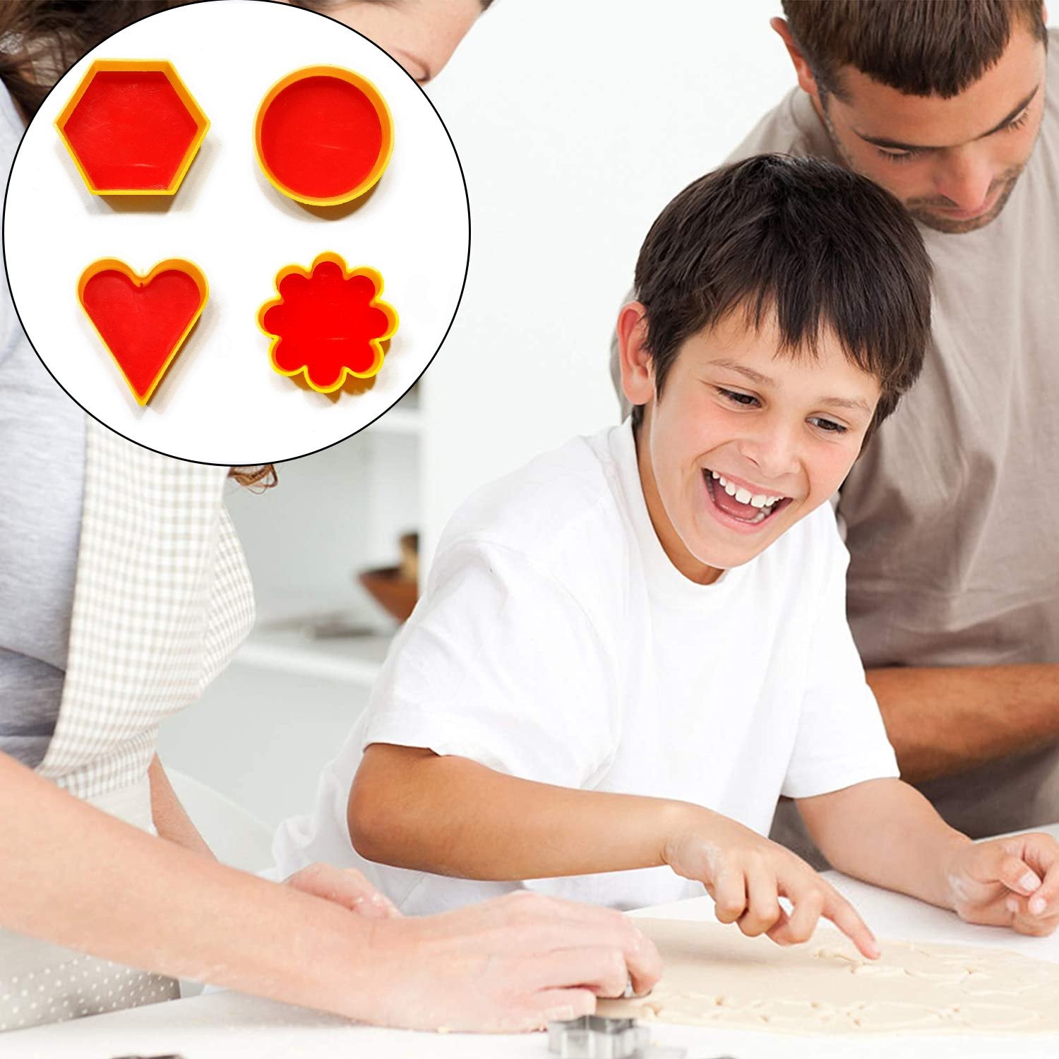 Wukusy 2424 cookie cutter set with heart, round, star, and flower shapes for baking and decorating cookies.