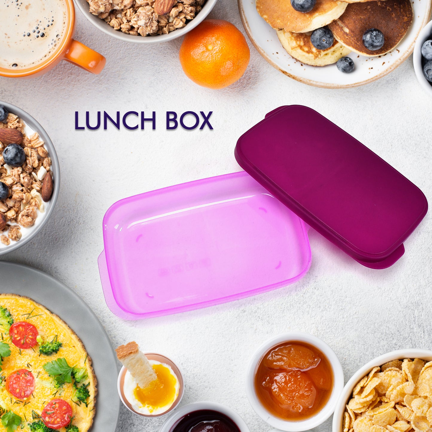 Wukusy unbreakable leak-proof plastic lunch box with two food-grade containers and a spoon, BPA-free kitchen storage tool