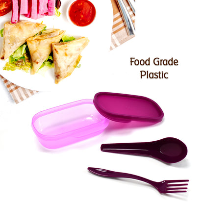 Wukusy unbreakable leak-proof plastic lunch box with two food-grade containers and spoons, BPA-free kitchen tool.