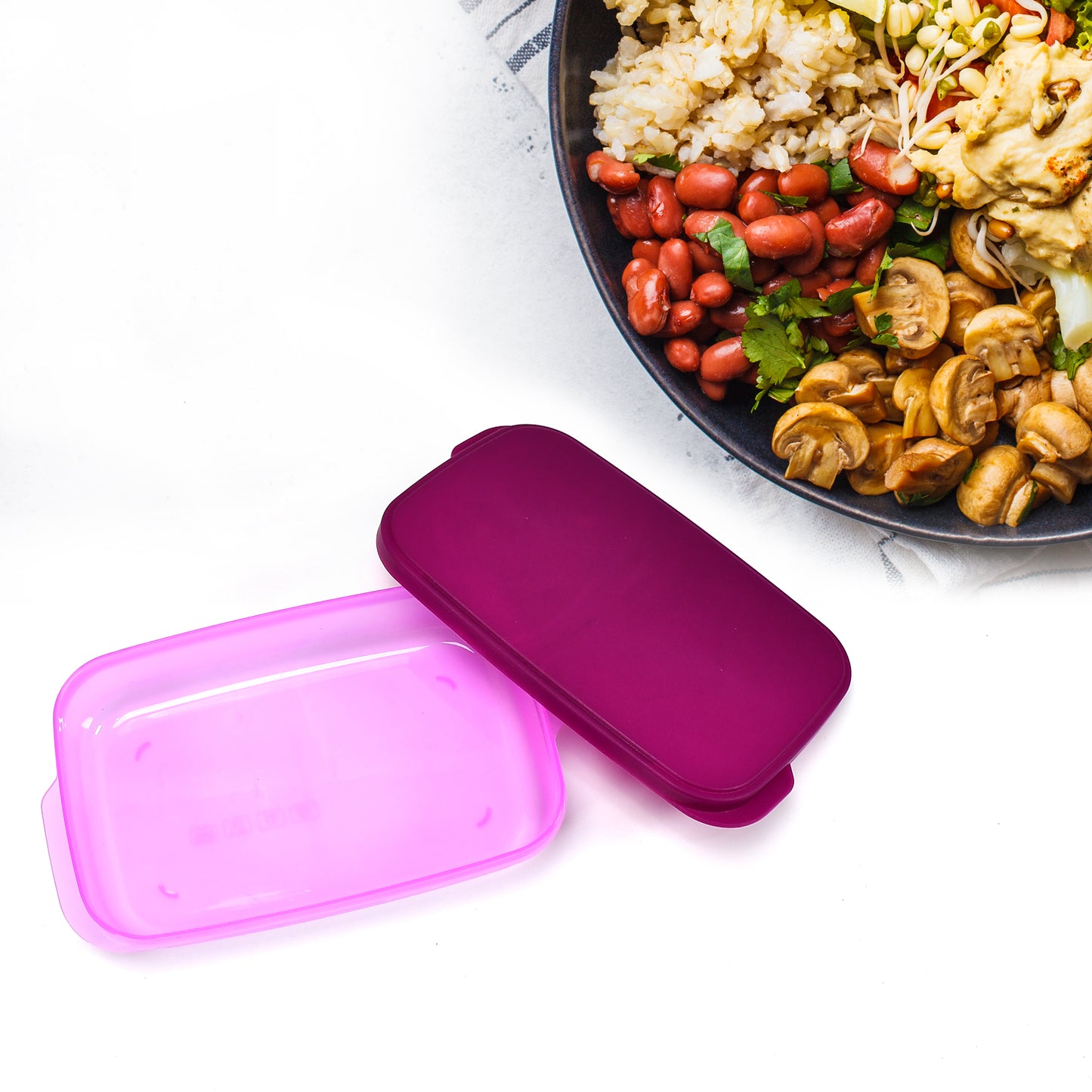 Wukusy unbreakable leak-proof plastic lunch box with two containers and spoon, food grade, BPA-free kitchen storage solution.