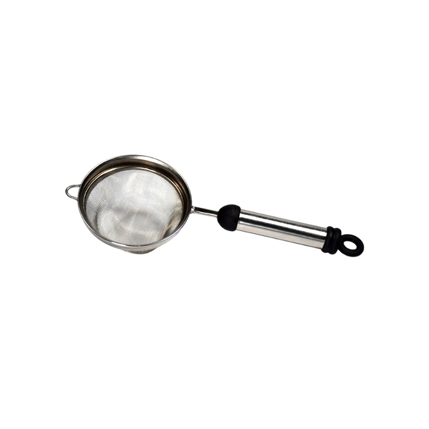 Wukusy stainless steel soup and tea strainer, kitchen tool with fine mesh for filtering liquids and solids in cooking.