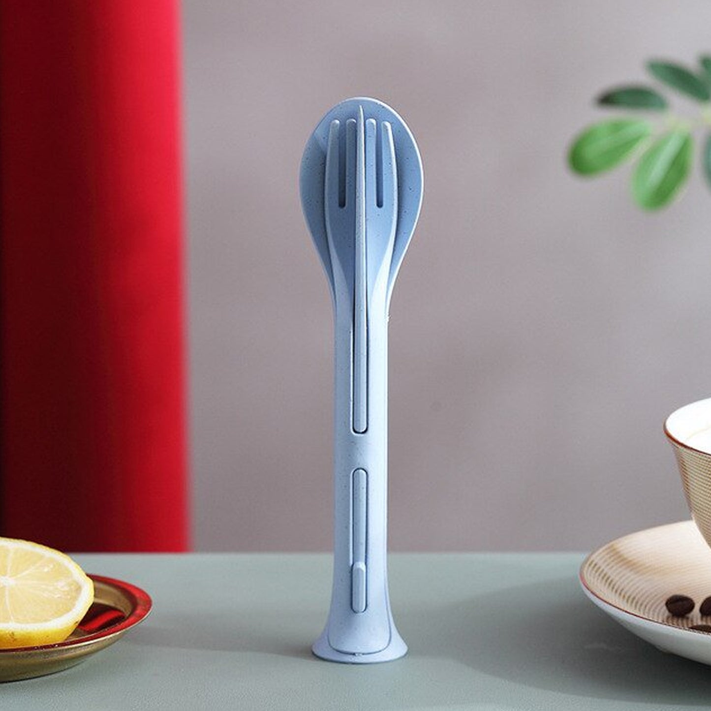 Wukusy 3-in-1 reusable spoon, knife, and fork set for kitchen tableware, includes three versatile utensils.