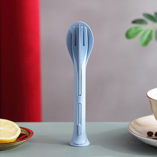 Wukusy 3-in-1 reusable spoon, knife, and fork set for kitchen tableware, includes three versatile utensils.