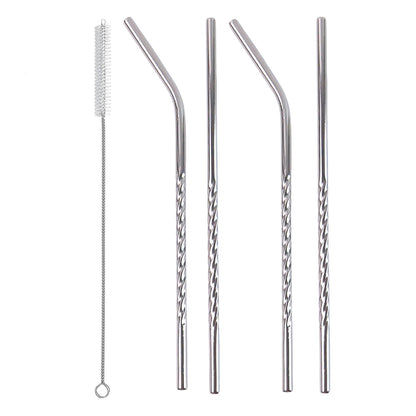Wukusy stainless steel straws set including two straight and two bent straws with a cleaning brush for reusable drinking straws.