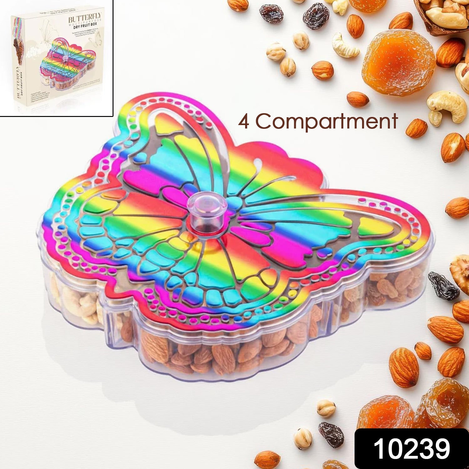 Wukusy butterfly-shaped 4-compartment dry fruit box, a versatile kitchen tool for storing snacks and dry ingredients.