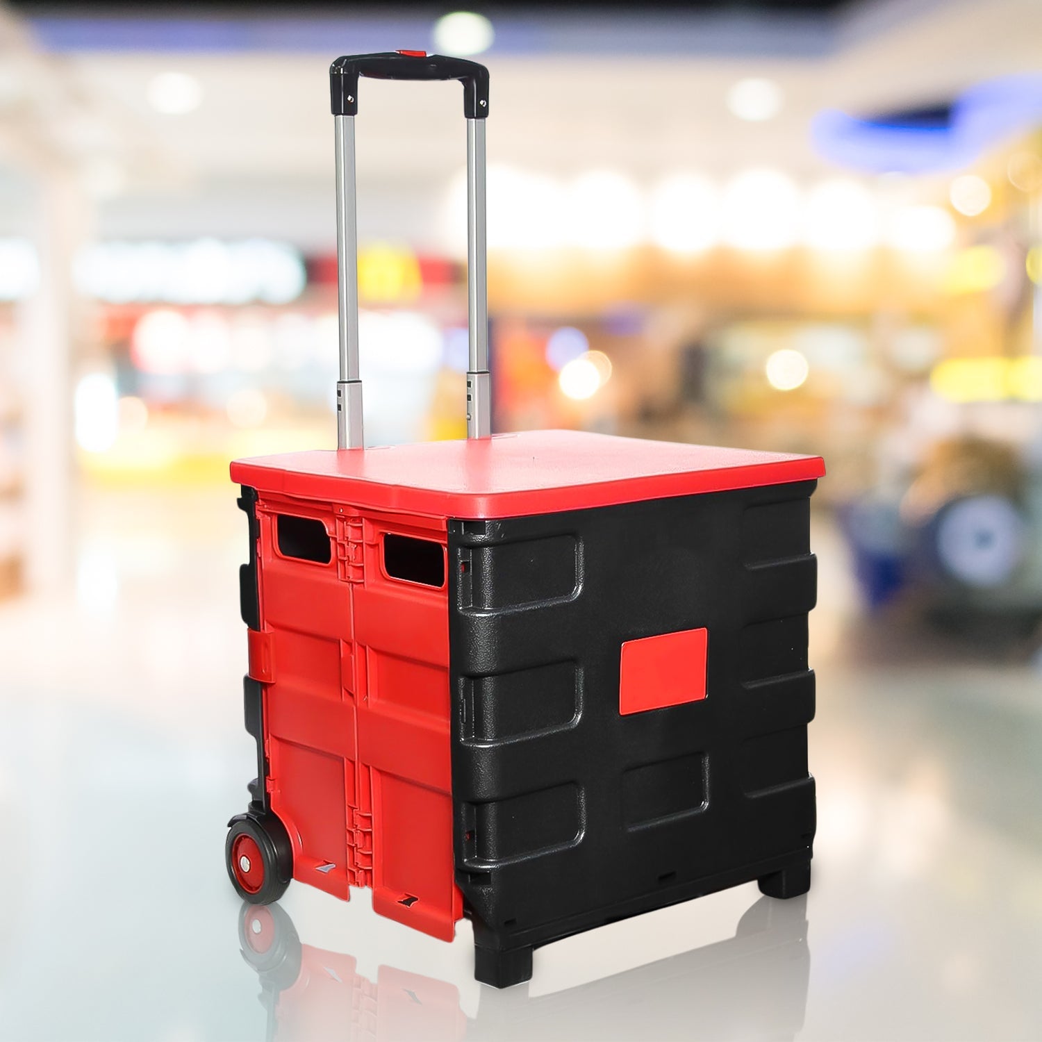 Wukusy foldable shopping grocery trolley cart, portable food basket with handle for easy travel and shopping.