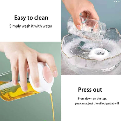 Wukusy oil dispenser with silicone oil brush, 250ml kitchen tool for easy oil pouring and application.
