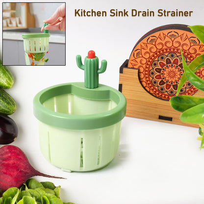 Wukusy plastic kitchen sink drain strainer in use, catching debris to prevent clogs in a modern kitchen sink.