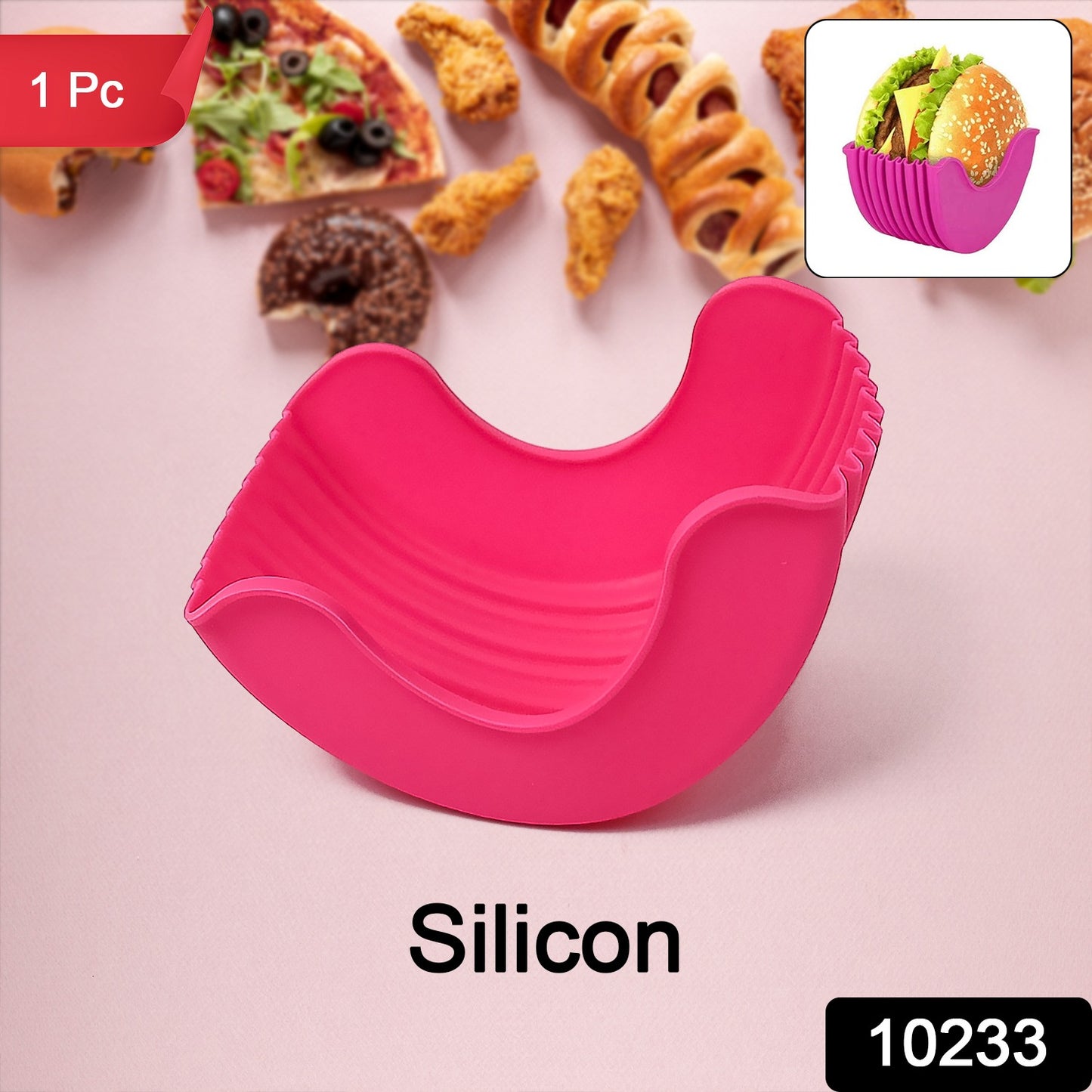 Wukusy silicone burger holder and snack holder, reusable kitchen tool for keeping burgers neat and portable.