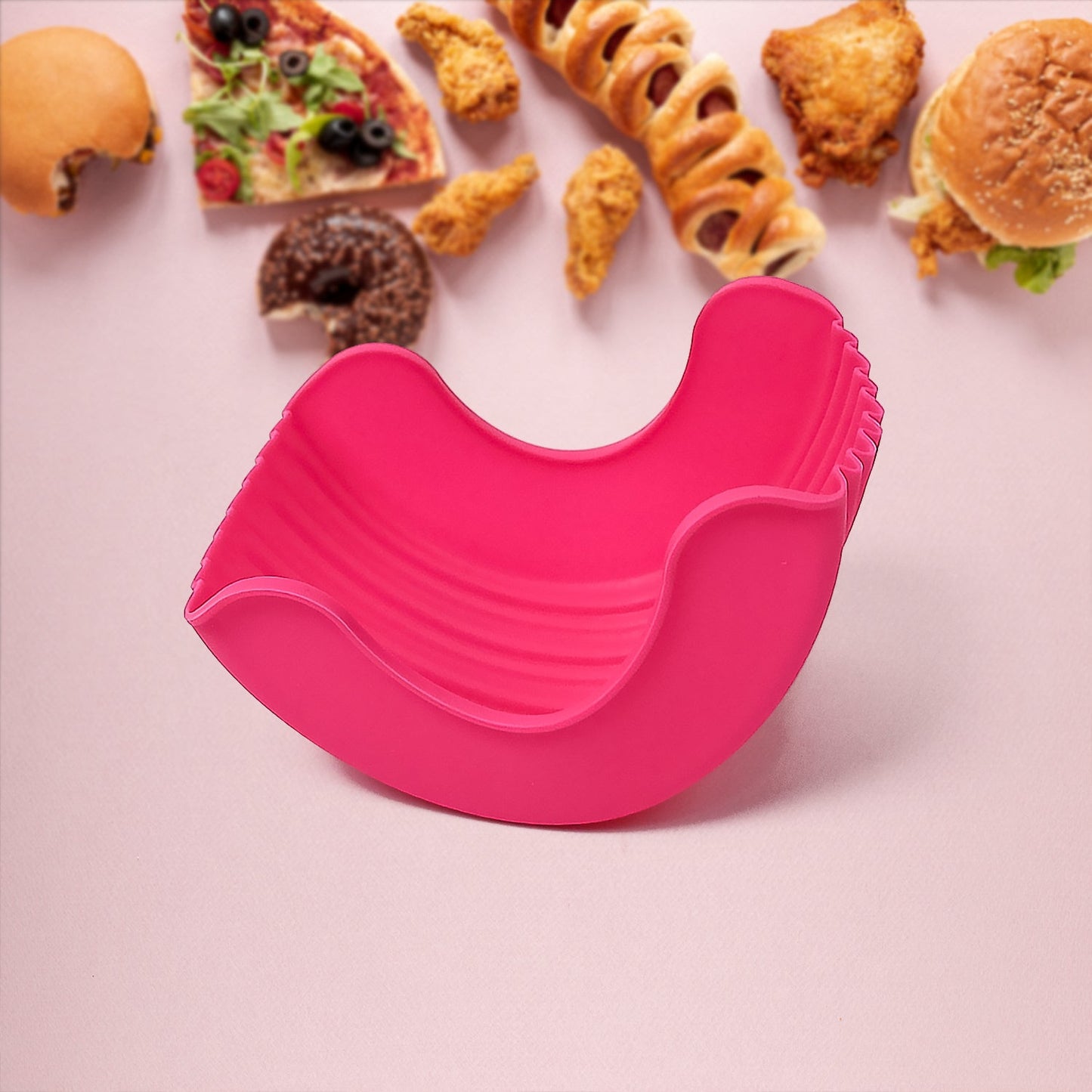 Wukusy silicone burger holder and snack holder, reusable kitchen tool designed to keep burgers and snacks neatly contained.