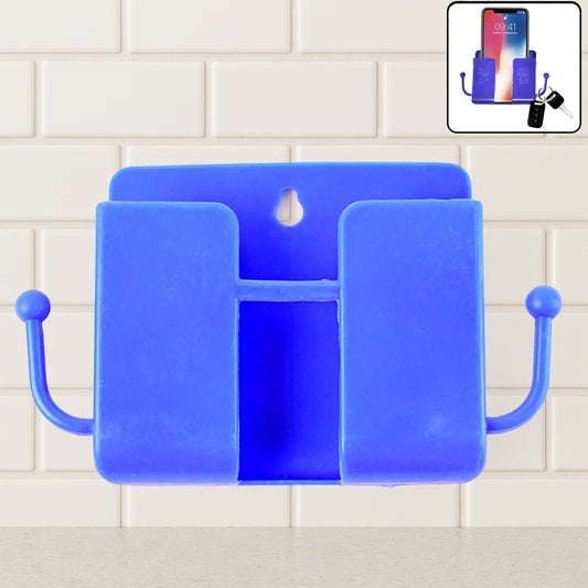 Blue Wukusy wall mount mobile stand with hook for convenient phone storage and organization on walls.
