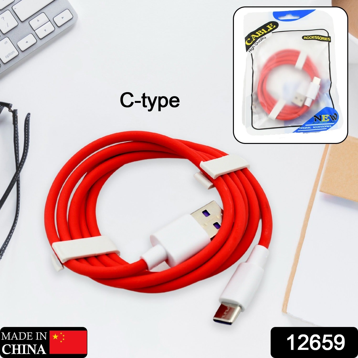 Wukusy Type C USB data and charging cable for mobile devices, designed for fast charging and data transfer.