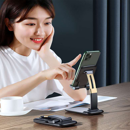 Wukusy 1286 foldable phone holder for desk, universal mobile stand, adjustable and portable for easy hands-free use.
