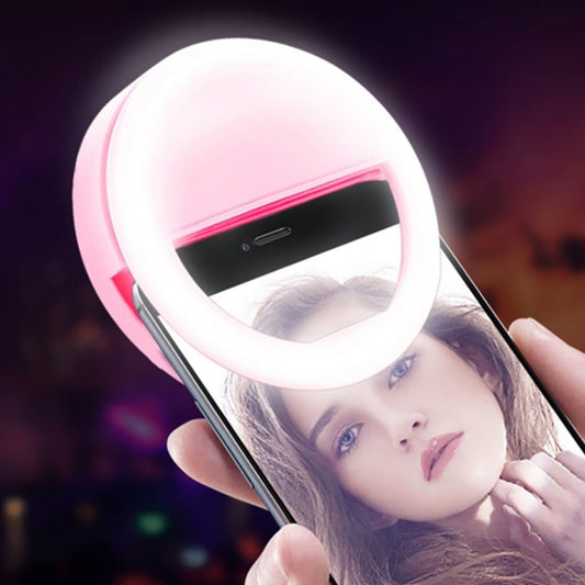 Wukusy mobile accessories 12881 phone selfie ring light for smartphones, battery-operated, provides enhanced lighting for selfies.