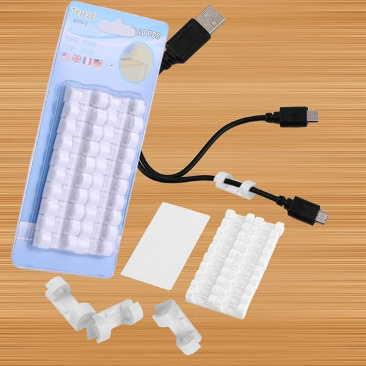 Wukusy 1761 self-adhesive cable clips for wire management, round plastic holder for mobile accessories and cable organization.
