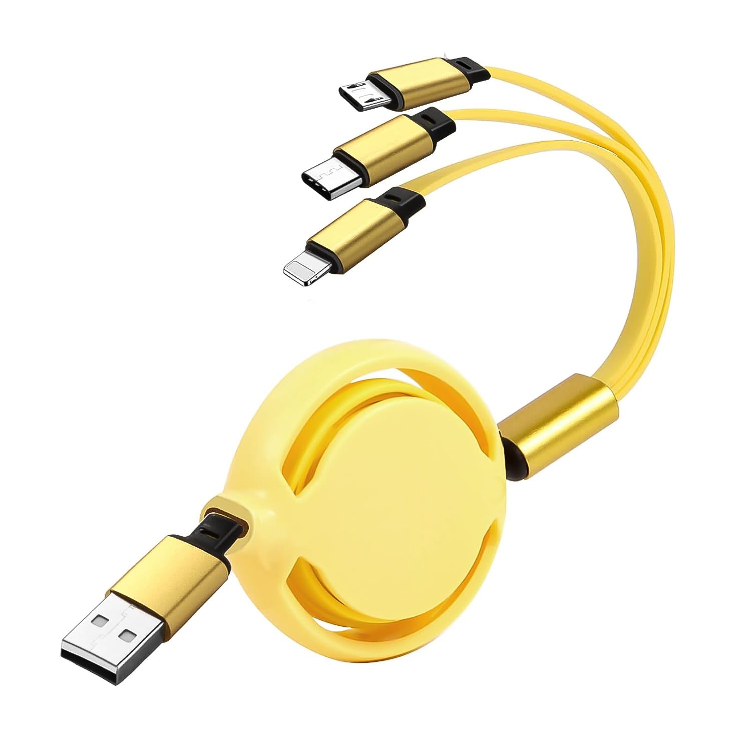 Wukusy 3-in-1 retractable charging cable in mix colors for mobile devices, featuring multiple connectors for versatile charging.