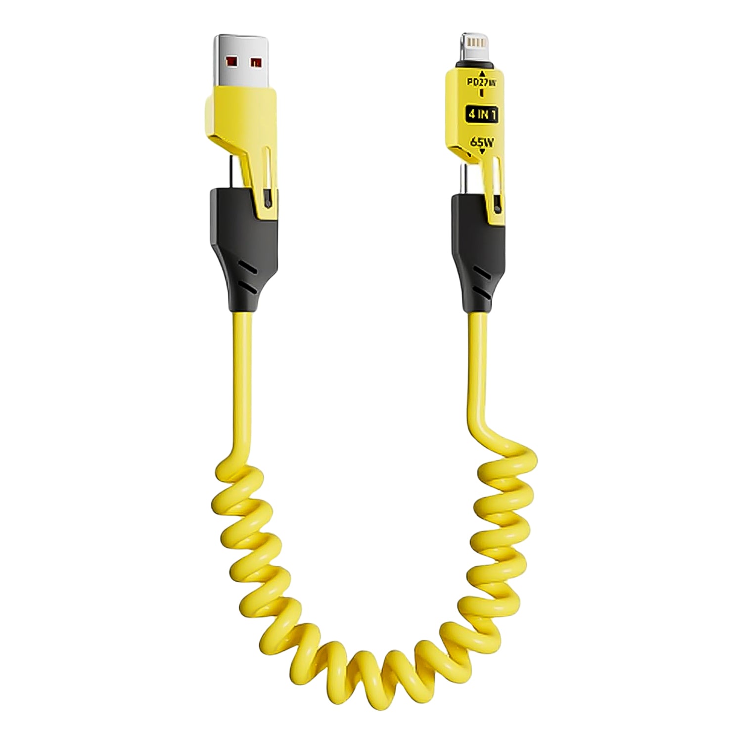Wukusy 4-in-1 spring fast charging cable for mobile devices, 1.5 meters long, versatile and durable mobile accessory.