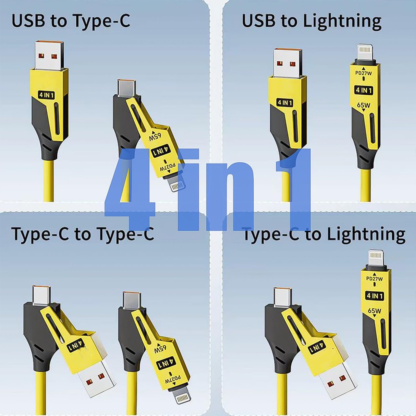 Wukusy 4-in-1 spring fast charging cable for mobile devices, 1.5 meters long, versatile multi-connector mobile accessory