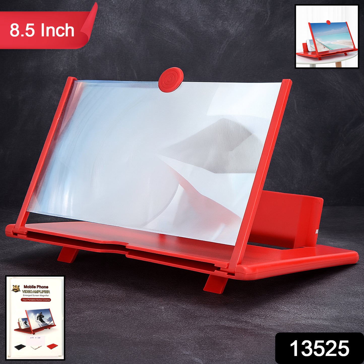 Wukusy 8.5-inch 5D HD mobile phone screen magnifier amplifier showing a large, clear phone display for enhanced viewing.