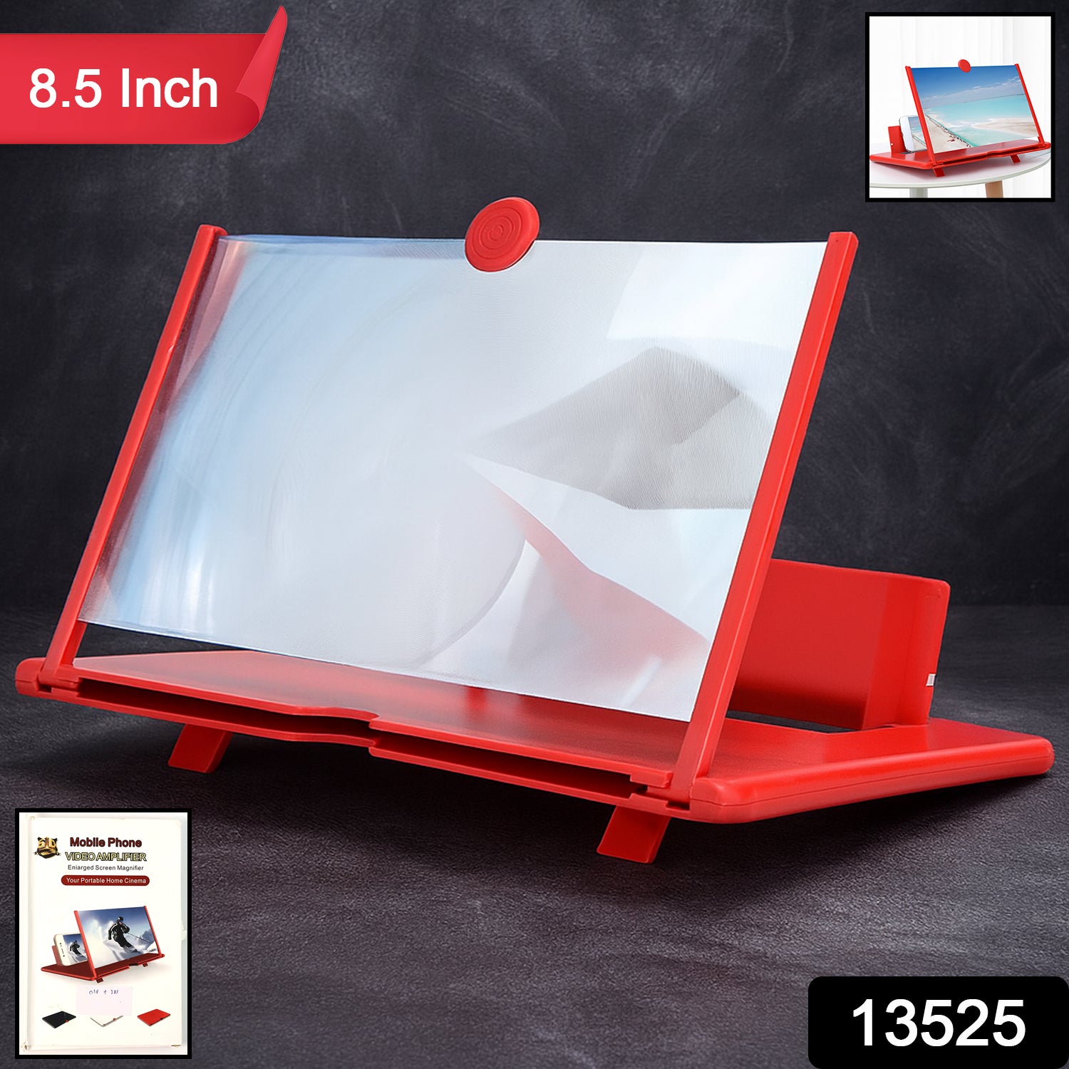 Wukusy 8.5-inch 5D HD mobile phone screen magnifier amplifier showing a large, clear phone display for enhanced viewing.