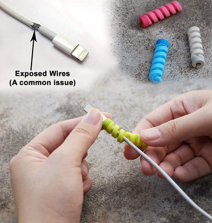 Wukusy spiral charger spring cable protector for mobile data cables, prevents fraying and damage, flexible and durable design.