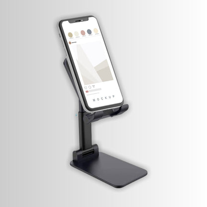 Wukusy foldable mobile stand with adjustable angle for desktop use, supporting smartphones securely in a versatile holder.